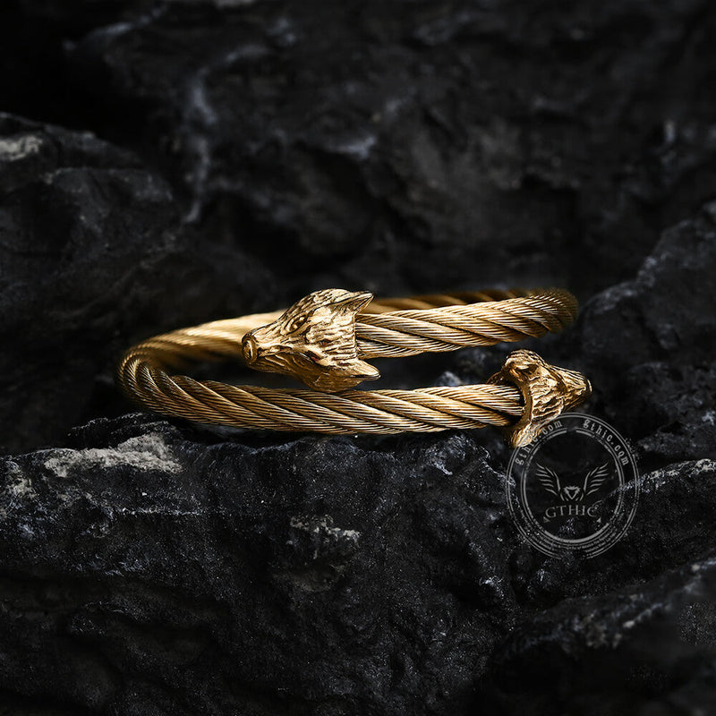 Wolf Head Stainless Steel Open Bracelet