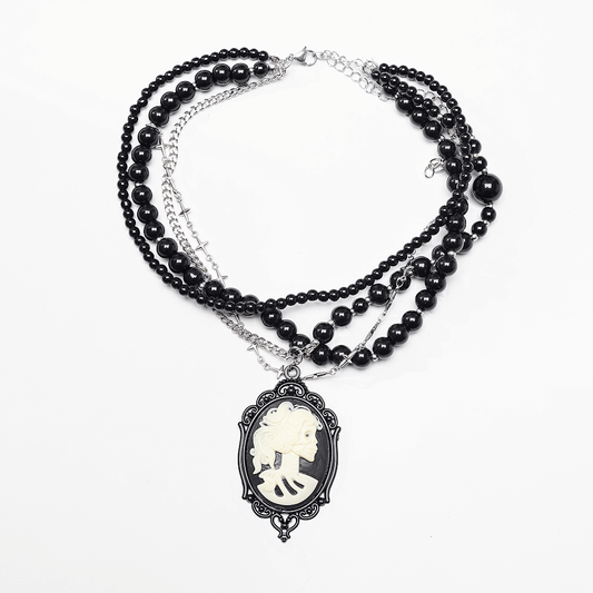 Gothic Black Beaded Necklace With Cross Pendants