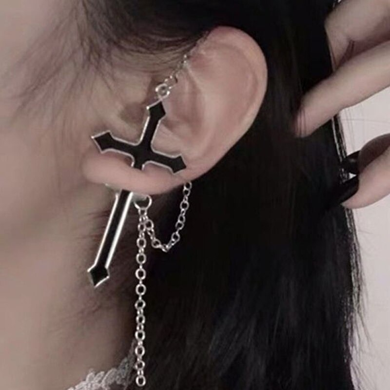 Gothic Earring / Black Cross Jewelry / Zinc Alloy Earring