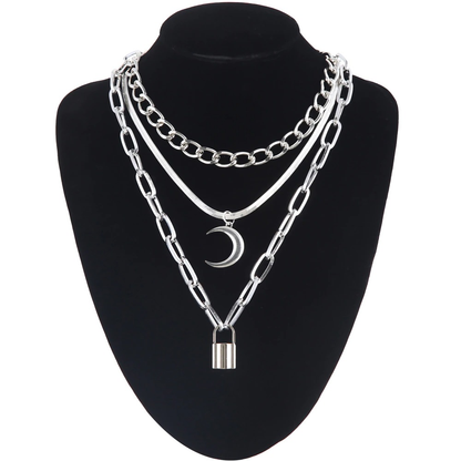 Moon Pendant in Gothic Style / Chain Necklace With Aluminium Lock Pendant