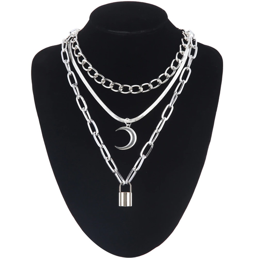 Moon Pendant in Gothic Style / Chain Necklace With Aluminium Lock Pendant