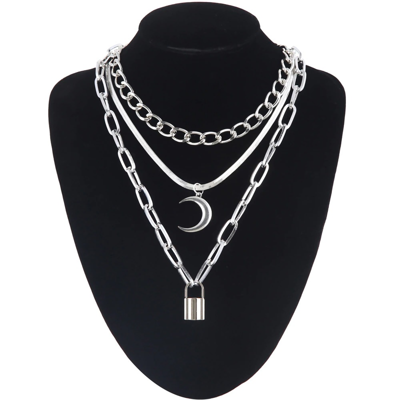 Moon Pendant in Gothic Style / Chain Necklace With Aluminium Lock Pendant