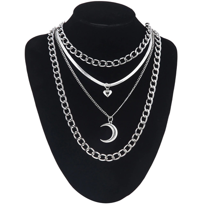 Moon Pendant in Gothic Style / Chain Necklace With Aluminium Lock Pendant