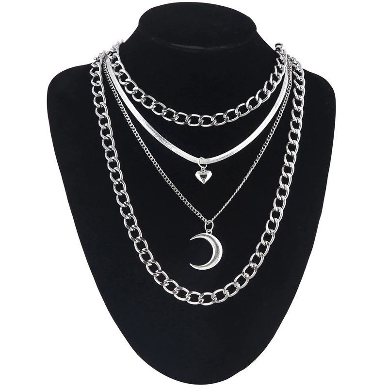Moon Pendant in Gothic Style / Chain Necklace With Aluminium Lock Pendant