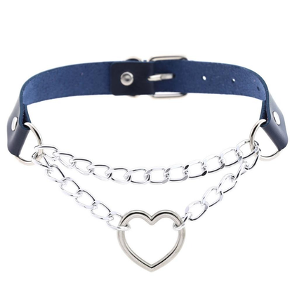 Necklace With Pendant Heart in Punk Style / Pu Leather Choker With Chain