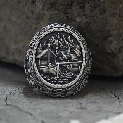 Wooden House Sterling Silver Viking Ring