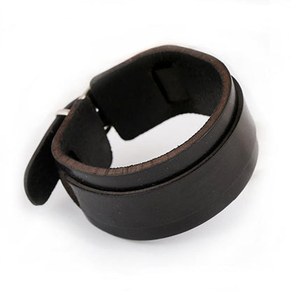 Wristband Rock Jewelry Cuff Double Wide Black Leather Bangles Bracelet