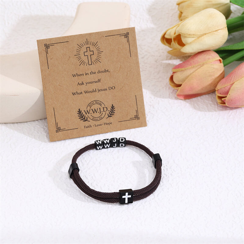 Wwjd Letter Cross Adjustable Nylon Bracelet