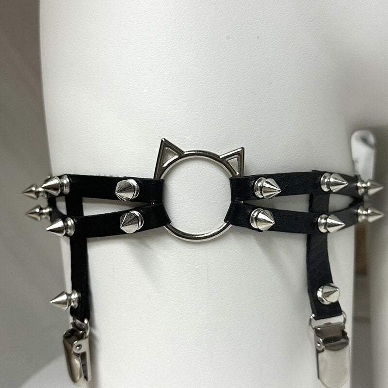 Y2k Cat Chain Leather Rivet Adjustable Strap Thigh Ring