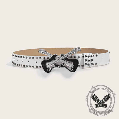 Y2k Double Guitar Buckle Rivet Pu Leather Belt