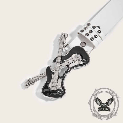 Y2k Double Guitar Buckle Rivet Pu Leather Belt