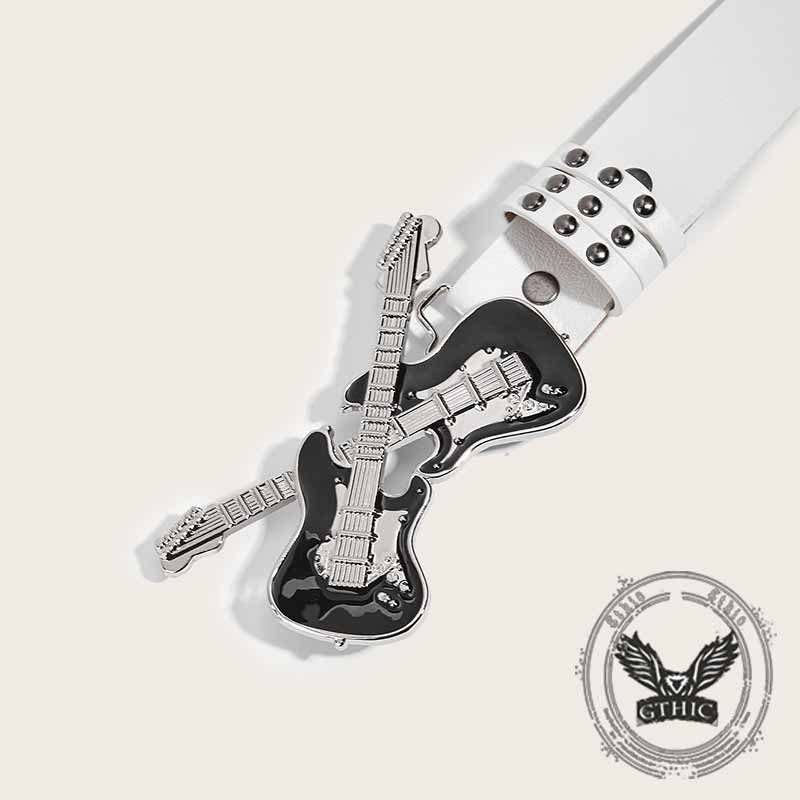 Y2k Double Guitar Buckle Rivet Pu Leather Belt