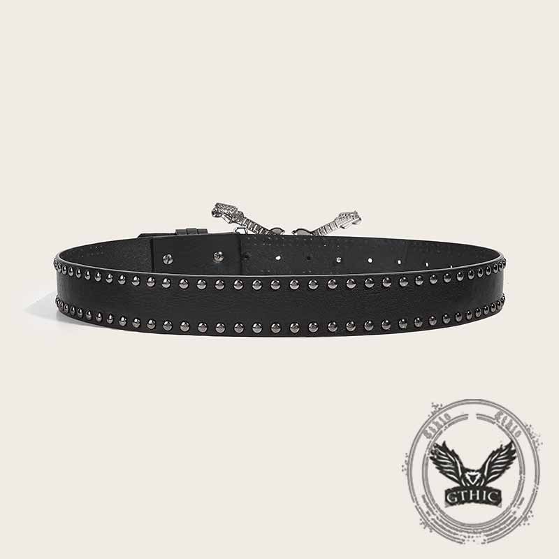 Y2k Double Guitar Buckle Rivet Pu Leather Belt