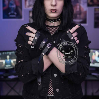 Y2k Gothic Pu Strap Half-finger Sleeve Gloves