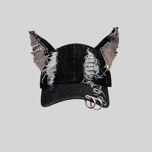 Y2k Iron Ring Ripped Three-dimensional Ear Baseball Cap